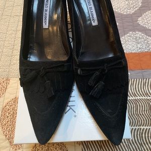 Black suede Manolo Blahnik heels